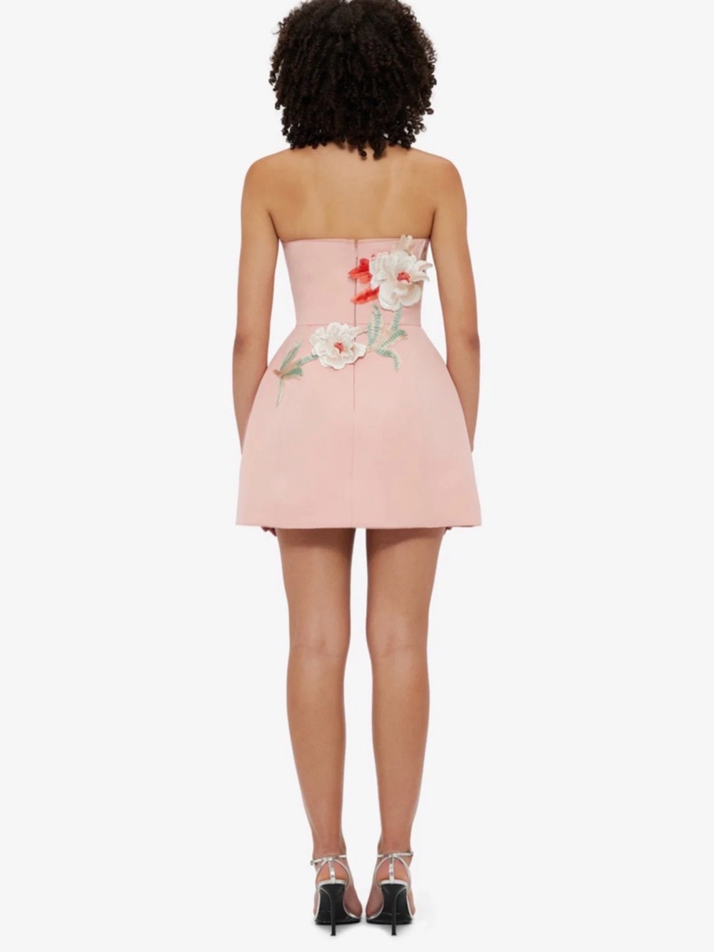 Strapless Pink Floral Appliqué Mini Dress - Picture 2 of 8